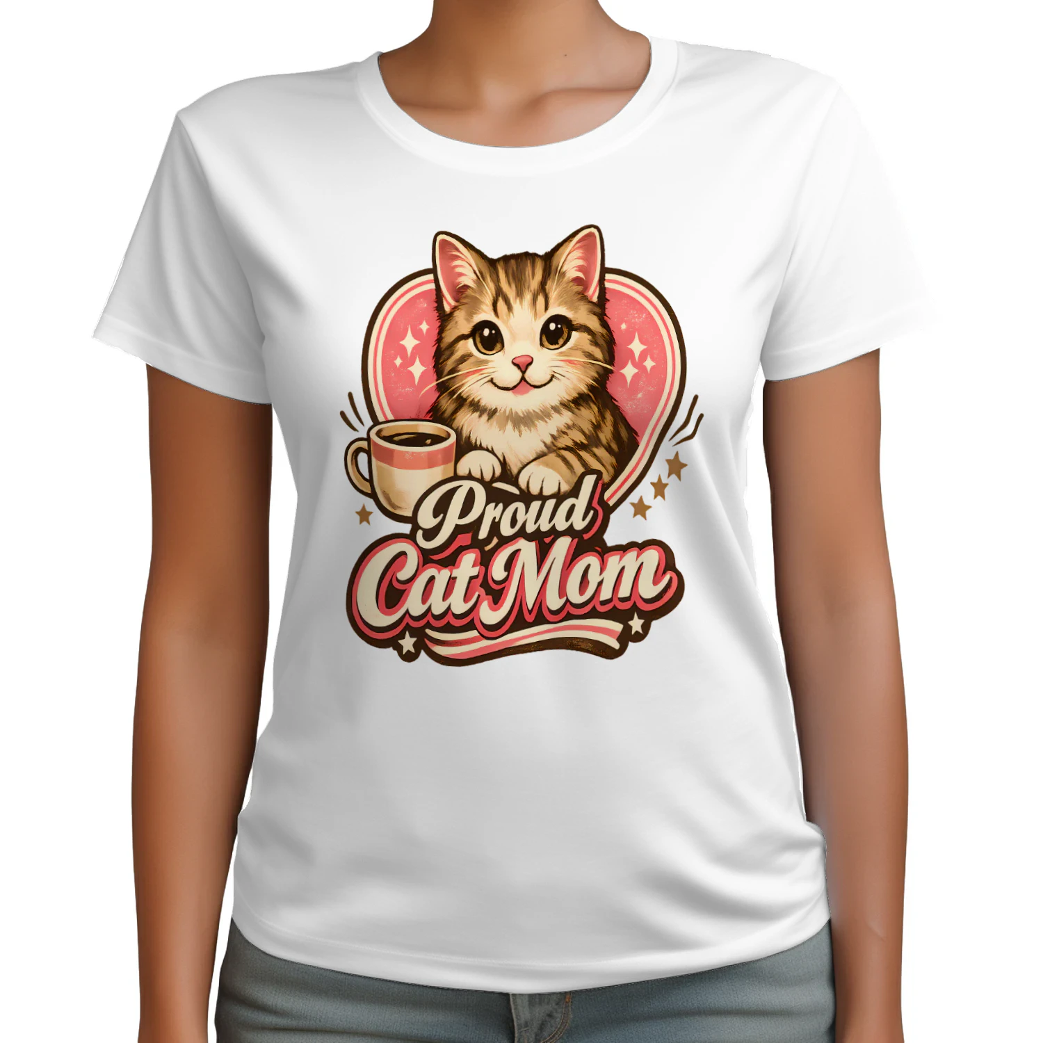 Proud Cat Mom Shirt – Cute Cat Lover Tee, Warm Coffee Aesthetic Design, Perfect Gift for Cat Moms