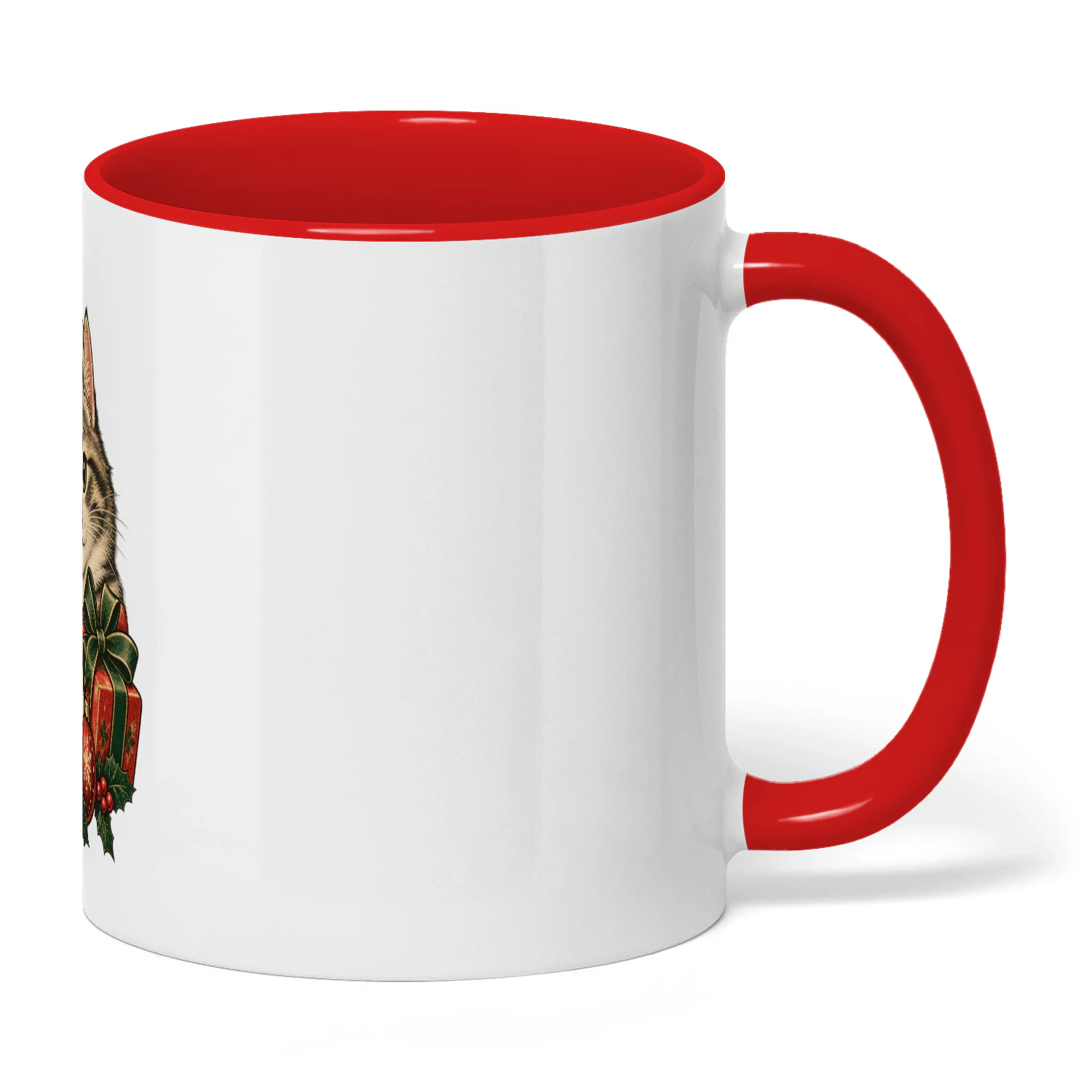 Christmas Cat Mug, Santa Hat Kitten Coffee Cup, Cat Lover Holiday Gift
