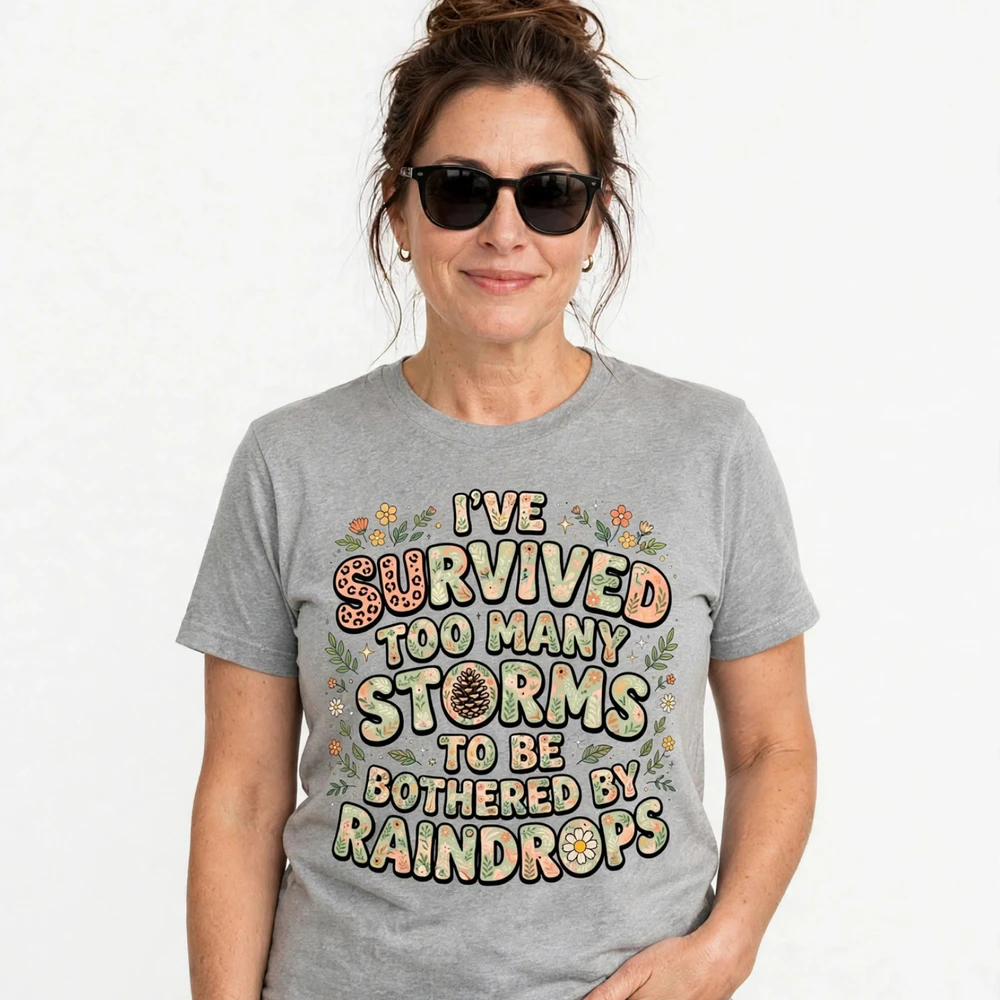Retro Wildflowers & Storms Inspirational T-Shirt - Vintage Motivational Aesthetic Graphic Tee for Women