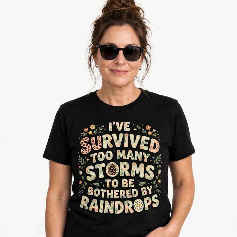 Retro Wildflowers & Storms Inspirational T-Shirt - Vintage Motivational Aesthetic Graphic Tee for Women