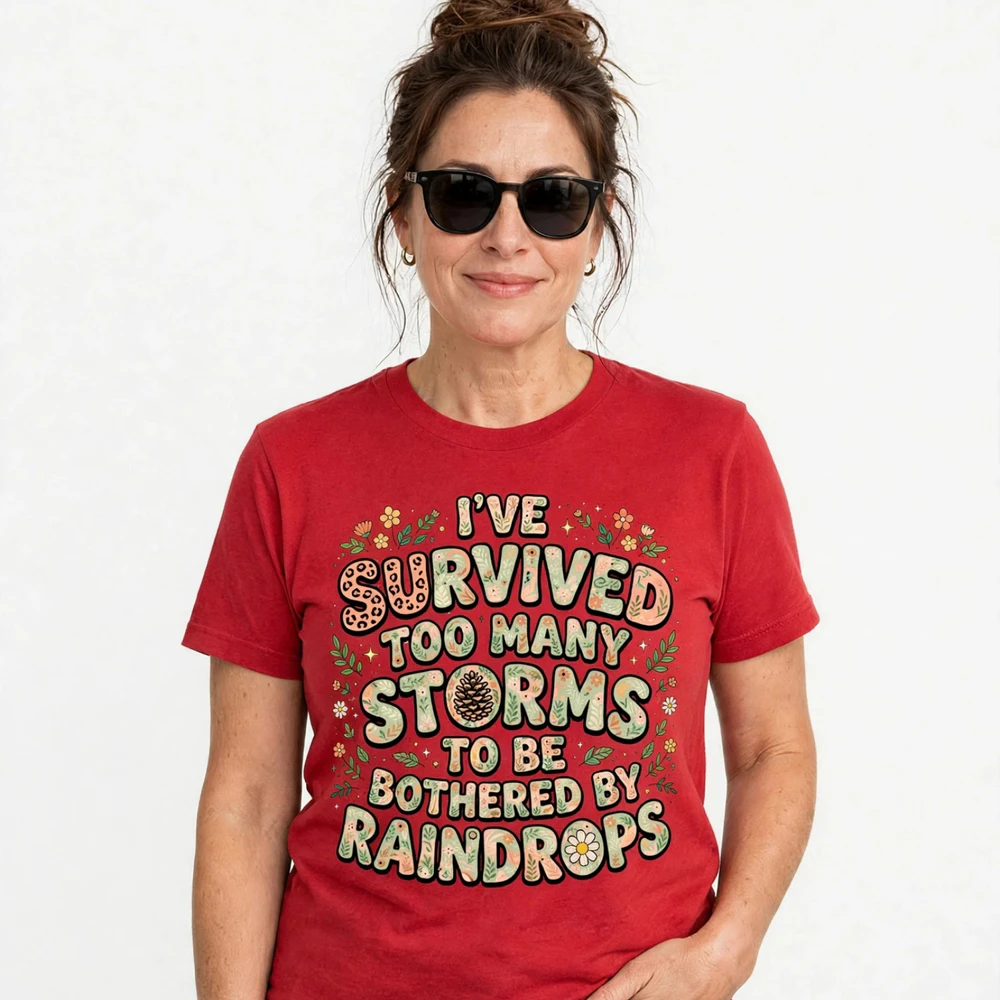 Retro Wildflowers & Storms Inspirational T-Shirt - Vintage Motivational Aesthetic Graphic Tee for Women