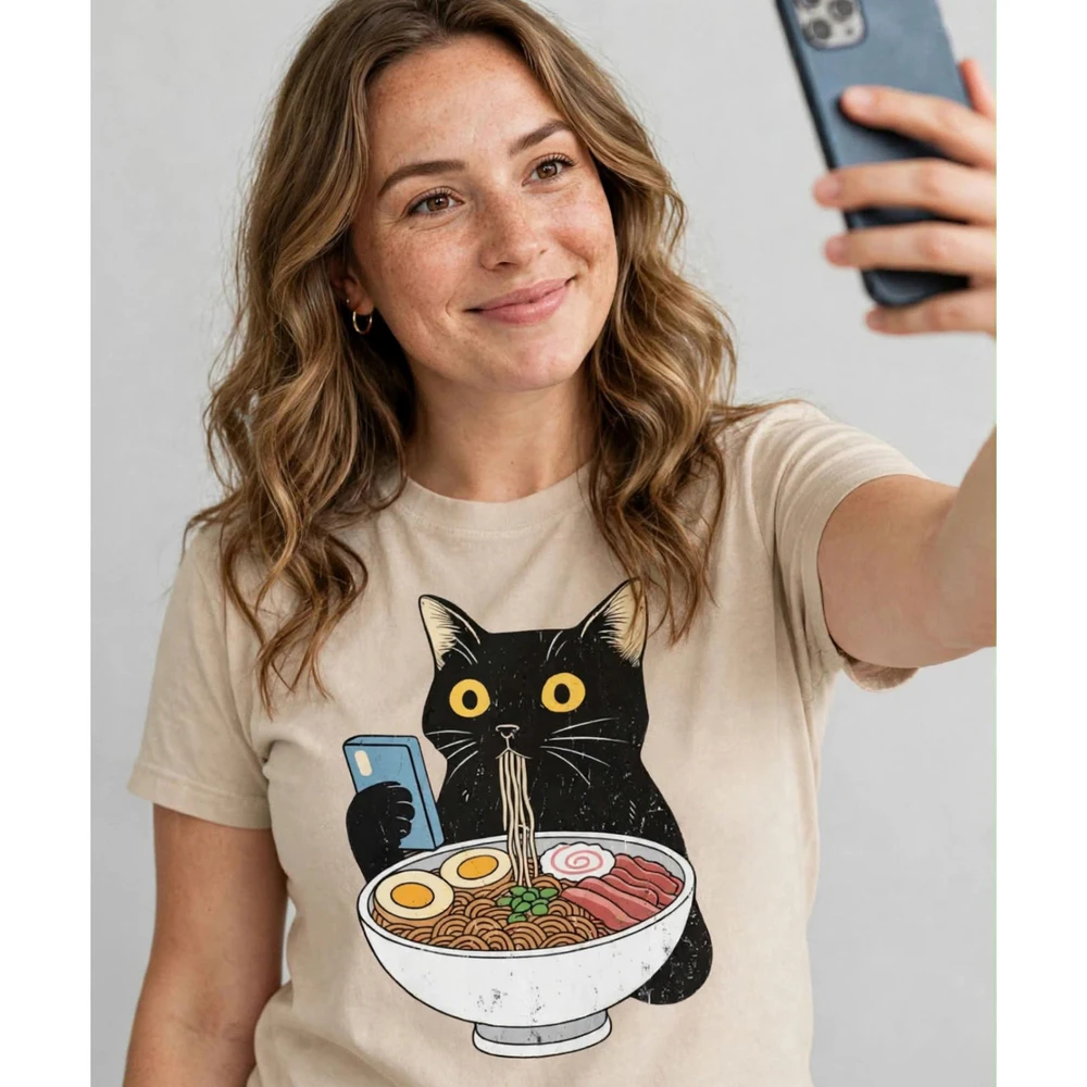 Cool Sunset Vacation Cat Graphic Tee - Retro 80s Sunset Cat T-Shirt