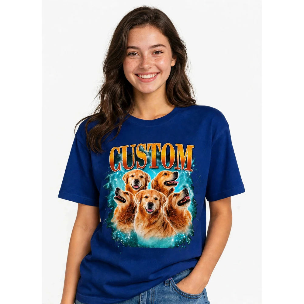 Custom Dog Photo T-Shirt - Vintage 90s Bootleg Rap Tee Dog Design, Personalized Pet Portrait Shirt, Comfort Colors Custom Gift for Dog Mom Dad