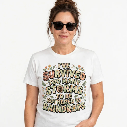 Retro Wildflowers & Storms Inspirational T-Shirt - Vintage Motivational Aesthetic Graphic Tee for Women