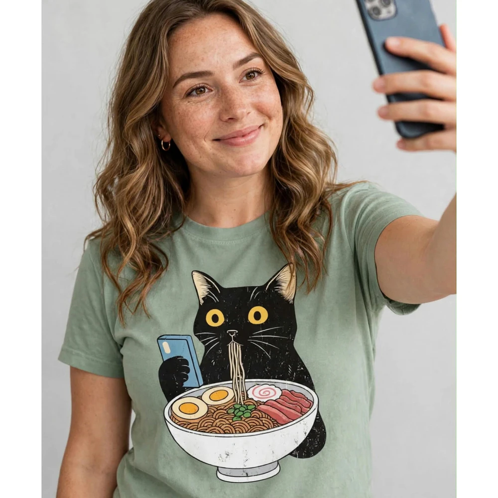 Cool Sunset Vacation Cat Graphic Tee - Retro 80s Sunset Cat T-Shirt