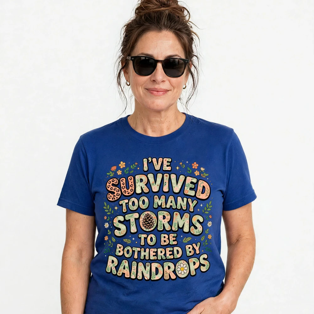 Retro Wildflowers & Storms Inspirational T-Shirt - Vintage Motivational Aesthetic Graphic Tee for Women