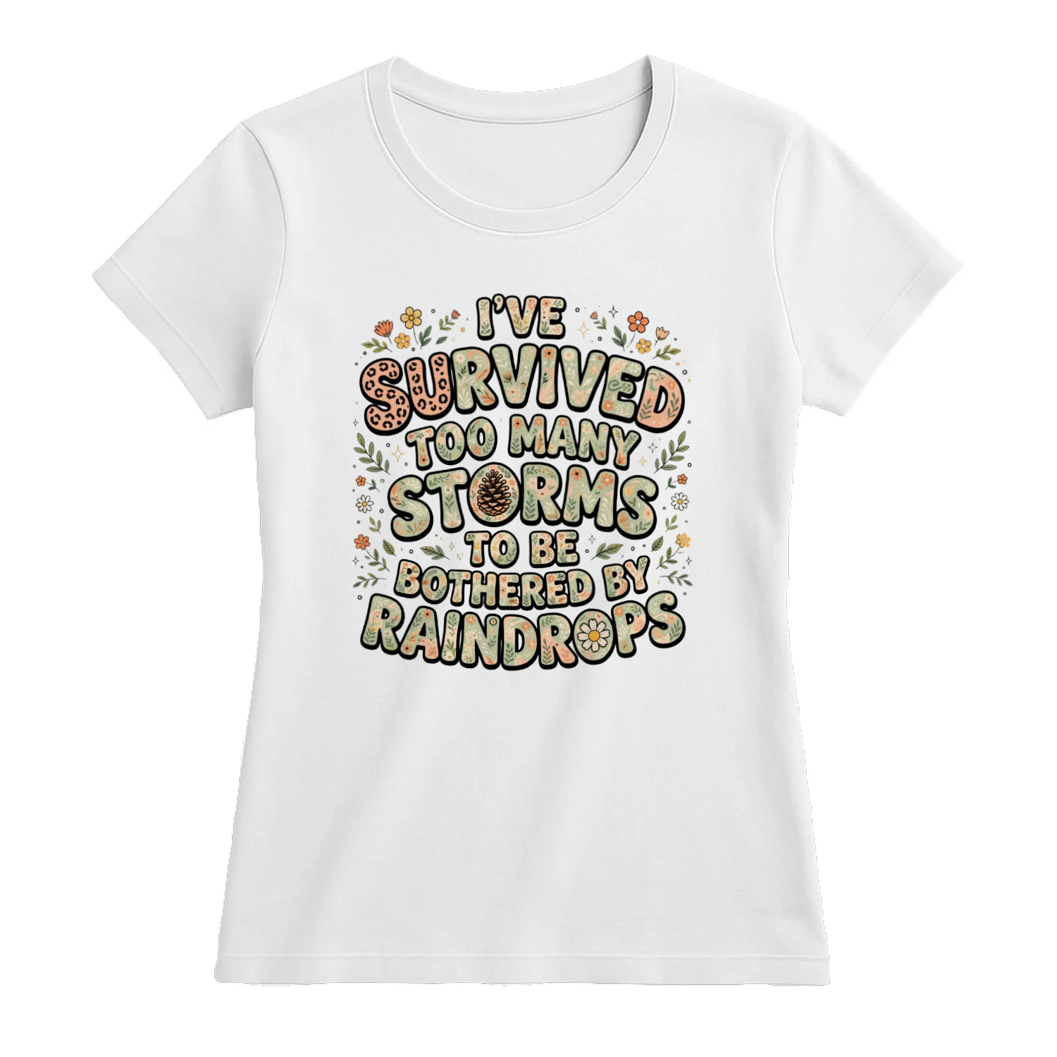 Retro Wildflowers & Storms Inspirational T-Shirt - Vintage Motivational Aesthetic Graphic Tee for Women