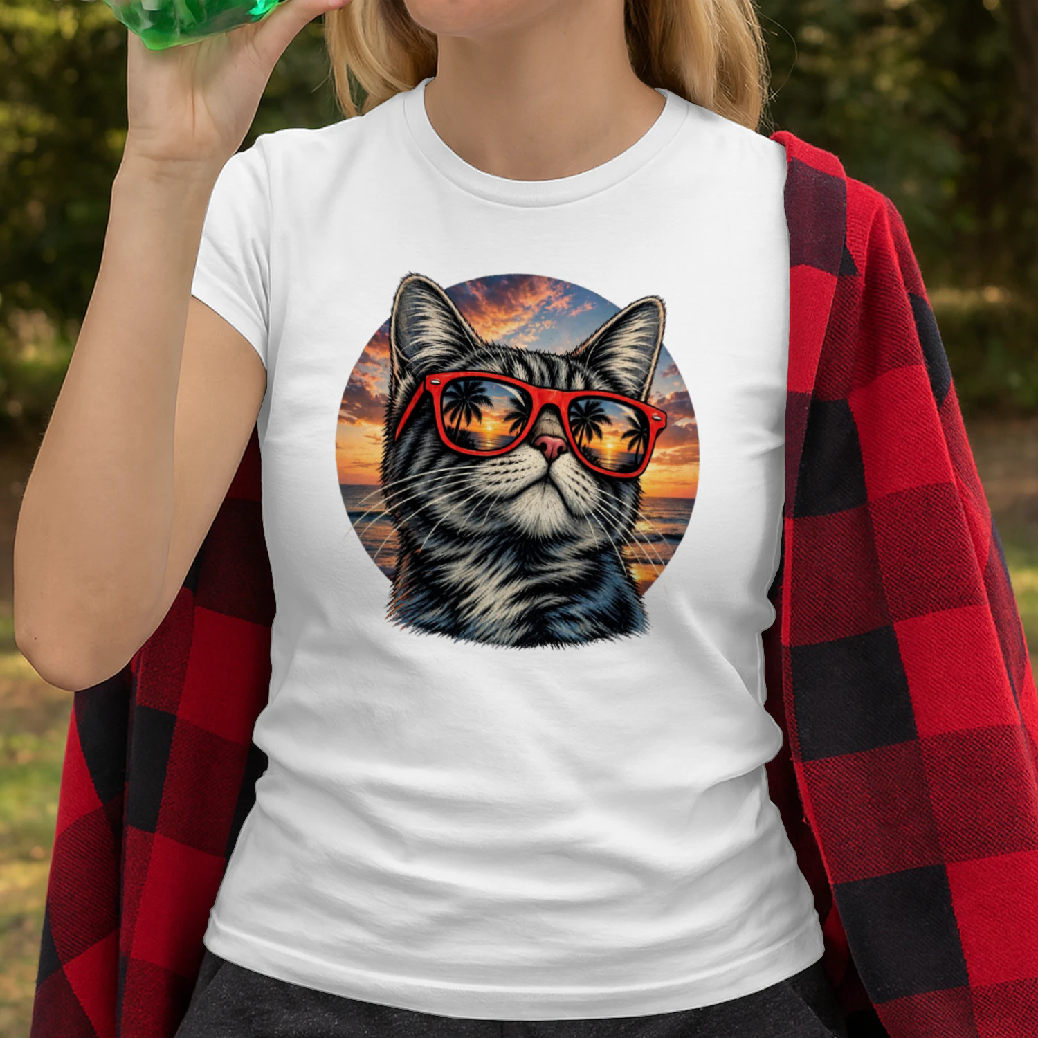 Cool Sunset Vacation Cat Graphic Tee Campaign