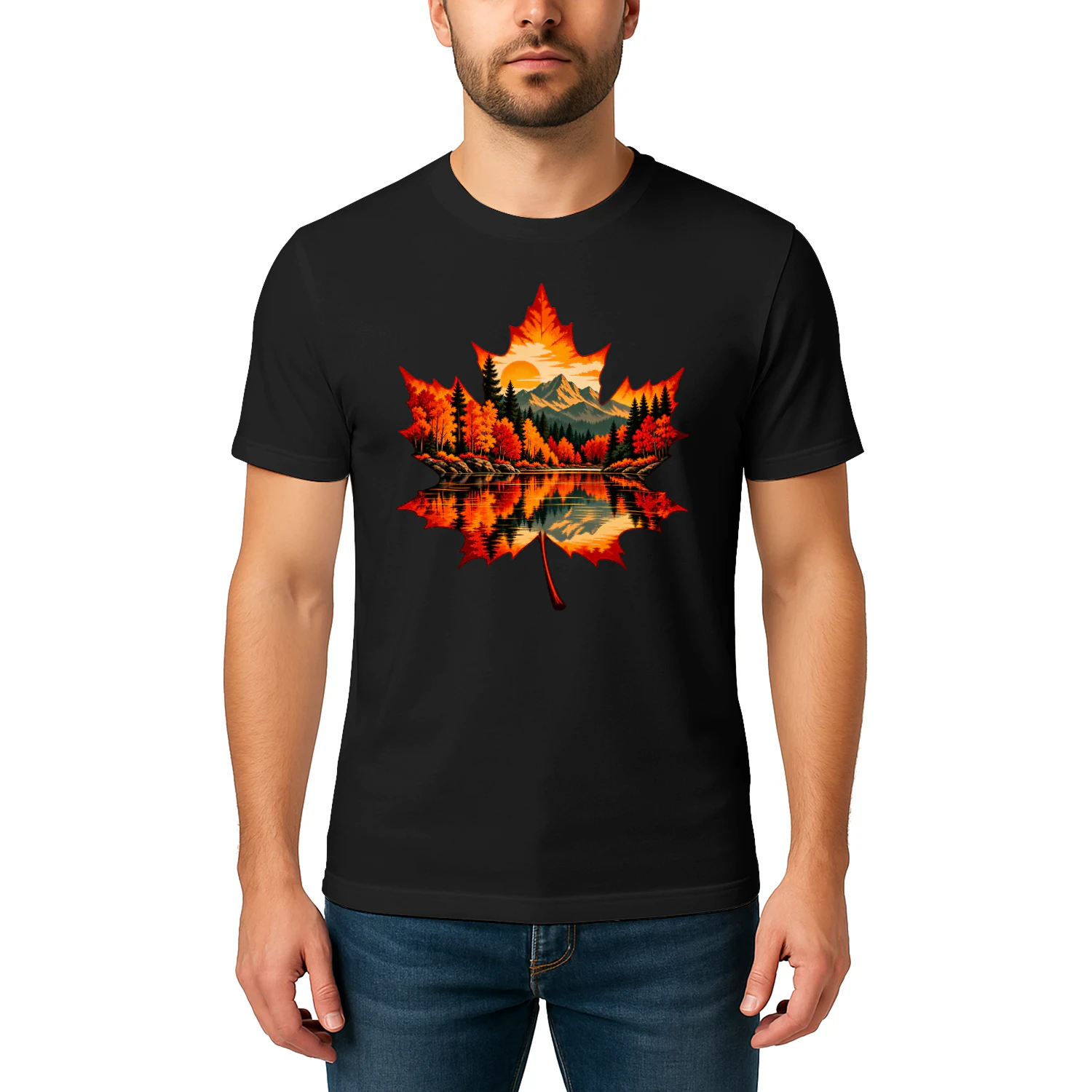 Autumn Maple Leaf Forest Lake Reflection Crewneck Sweatshirt