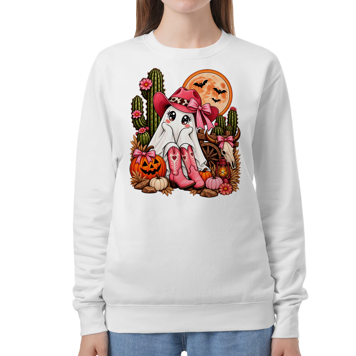 Cute Cowgirl Ghost Retro Western Halloween Pink Cowboy Hat