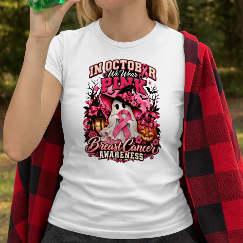 Pink Ghost Witch Breast Cancer Awareness