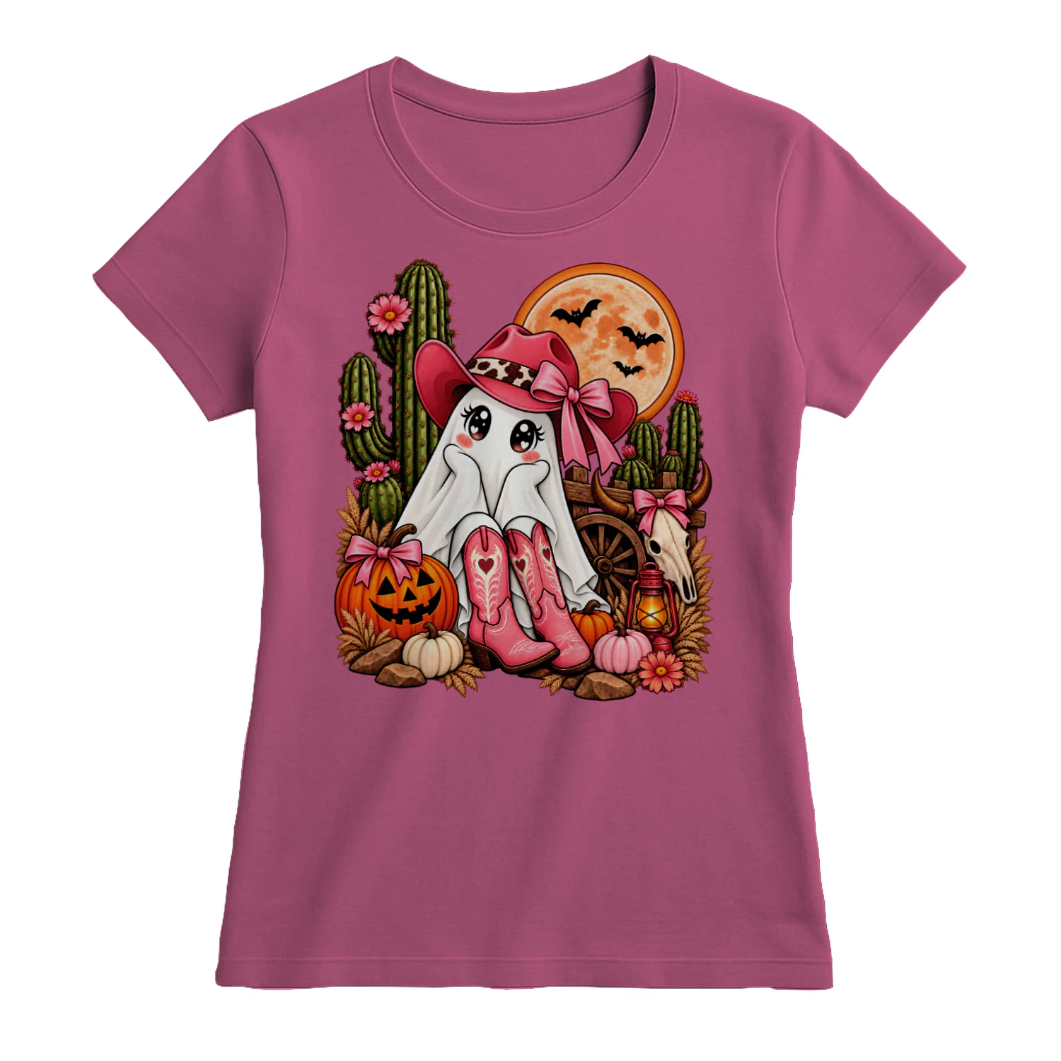 Cute Cowgirl Ghost Retro Western Halloween Pink Cowboy Hat t-shirt