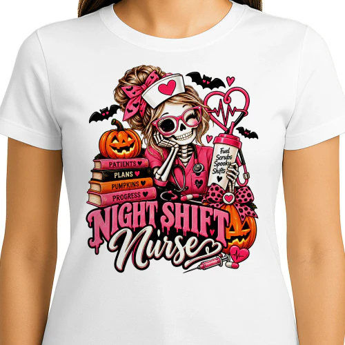 Pink Skeleton Nurse Halloween T-Shirt