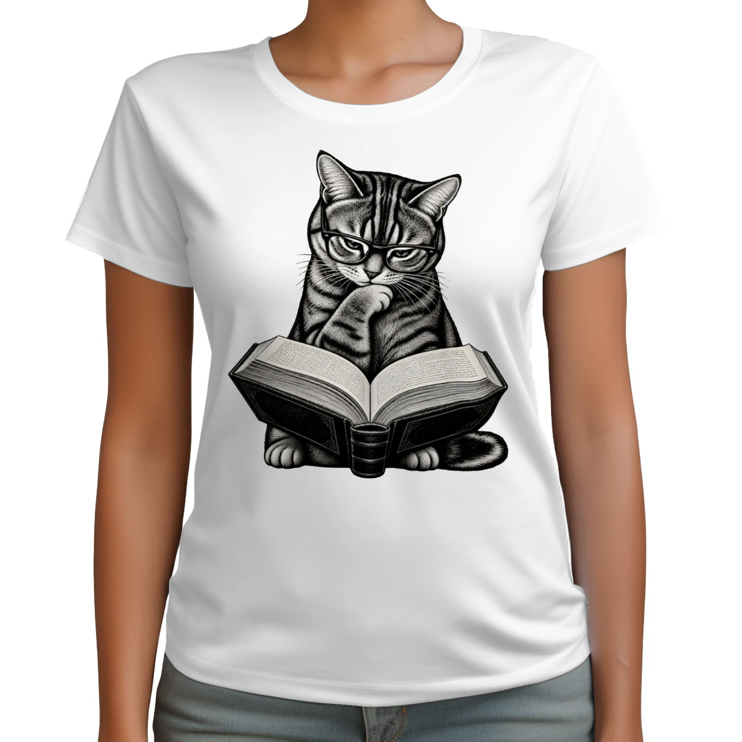 Vintage Reading Cat Book Lover T-Shirt