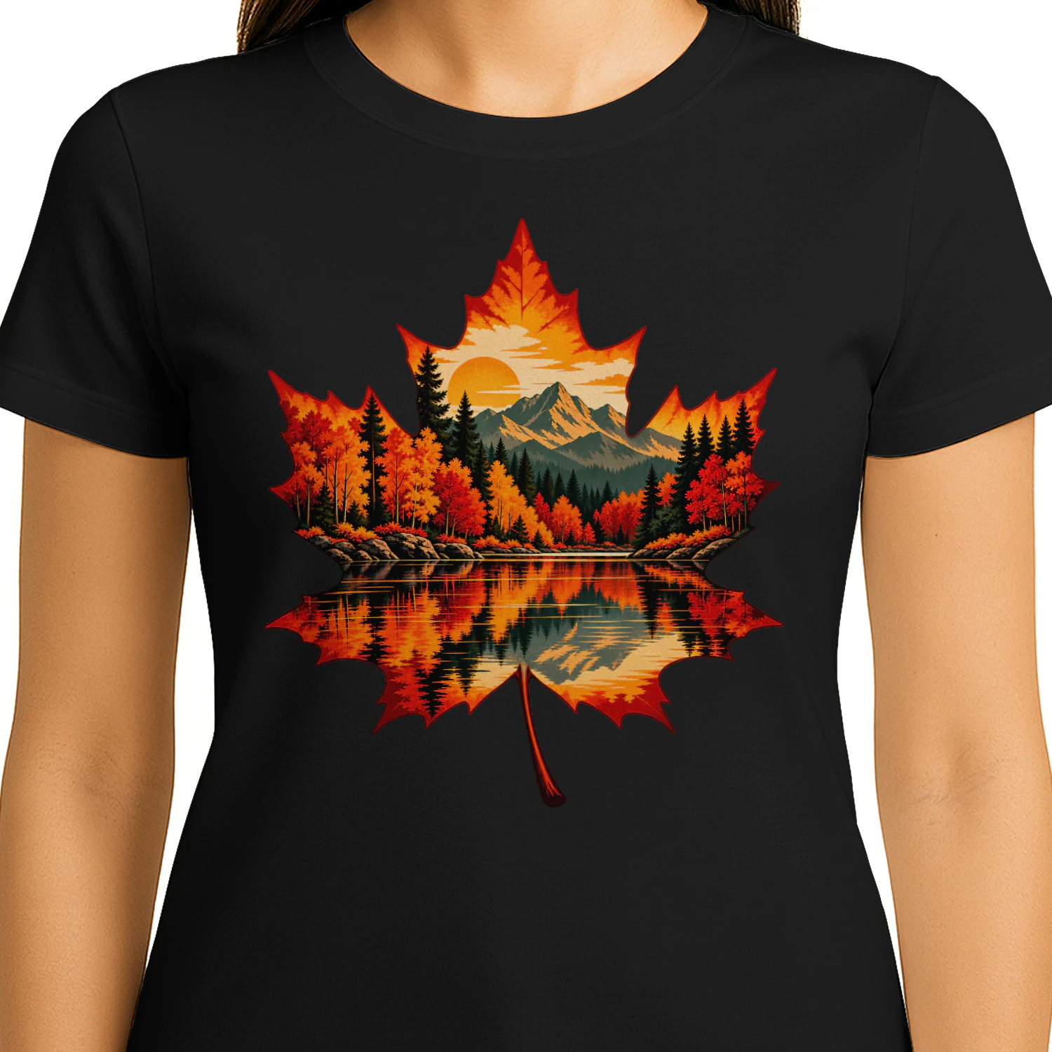 Autumn Maple Leaf Forest Lake Reflection Nature T-Shirt