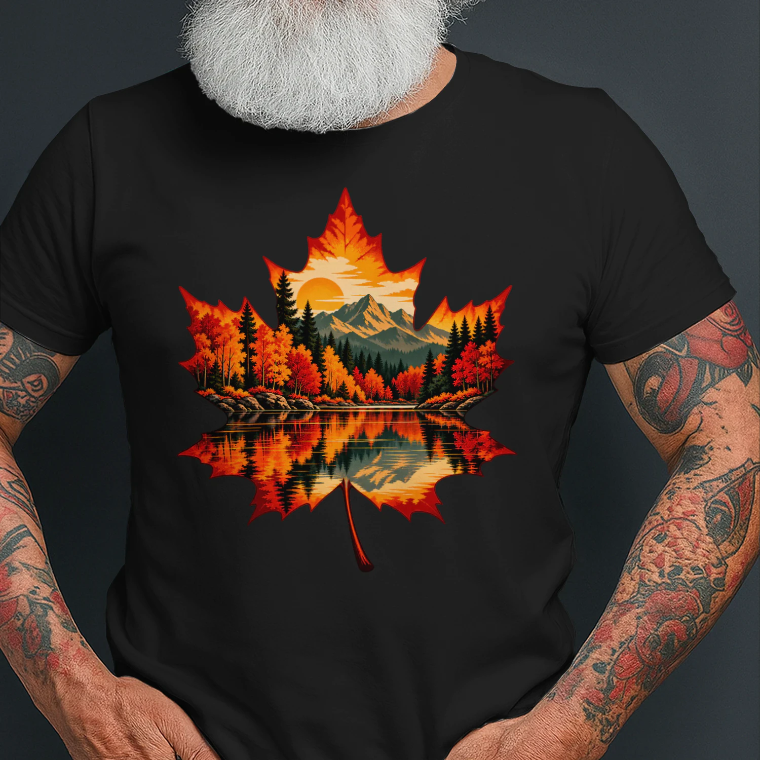 Autumn Maple Leaf Forest Lake Reflection Nature T-Shirt