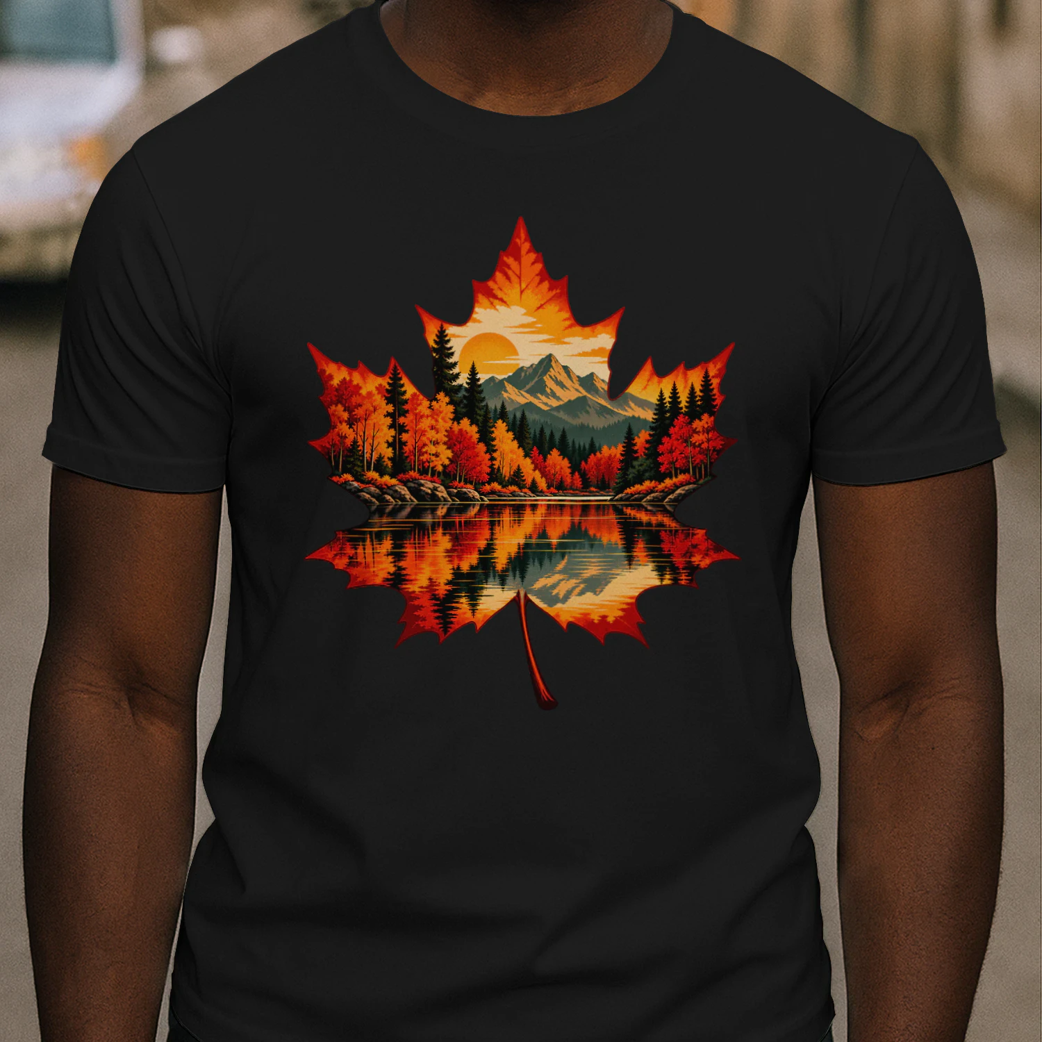 Autumn Maple Leaf Forest Lake Reflection Nature T-Shirt