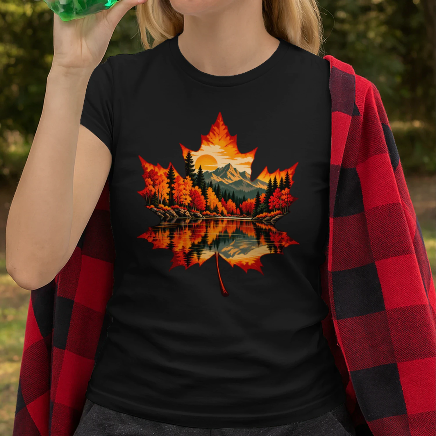 Autumn Maple Leaf Forest Lake Reflection Nature T-Shirt