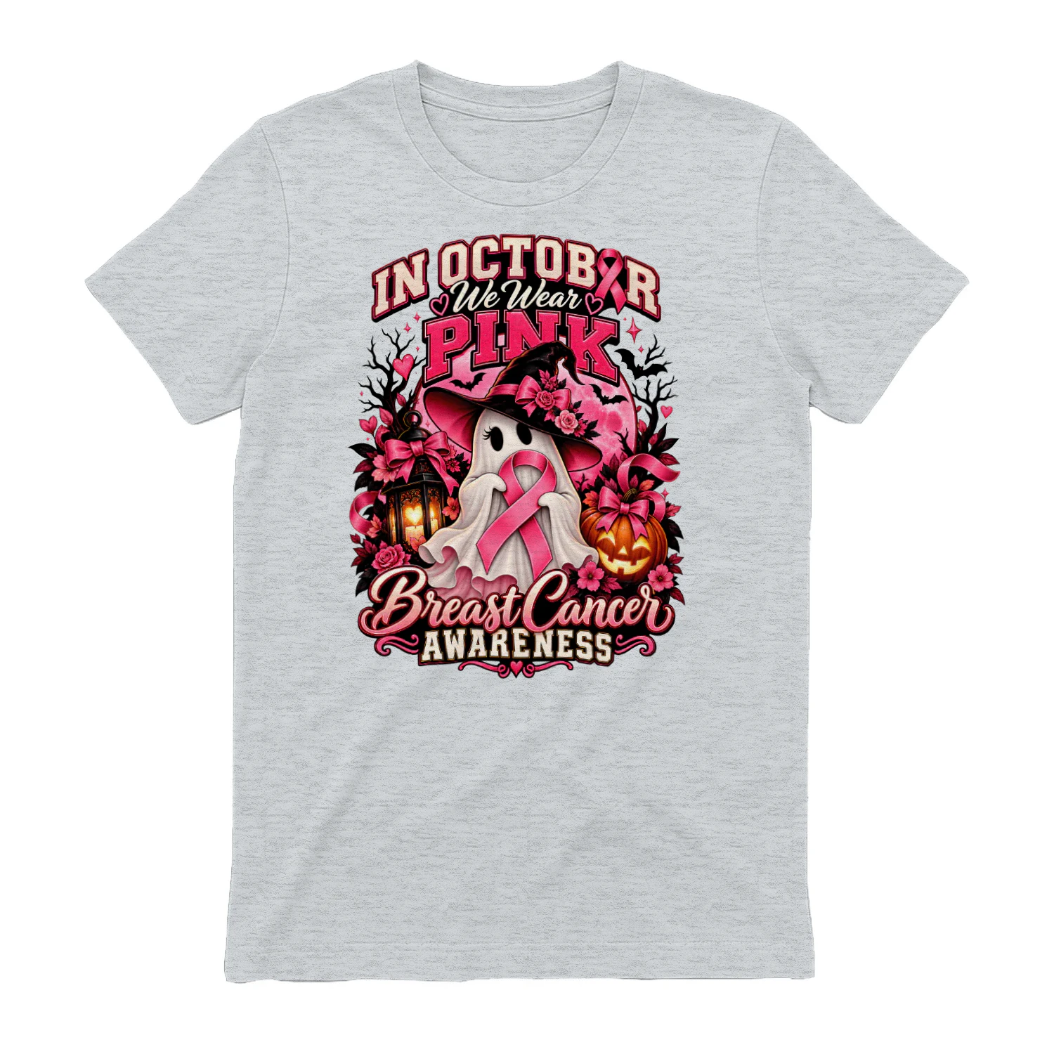 in october we wear pink, Ghost Witch Breast Cancer Awareness Halloween T-Shirt