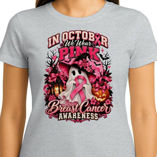 Pink Ghost Witch Breast Cancer Awareness