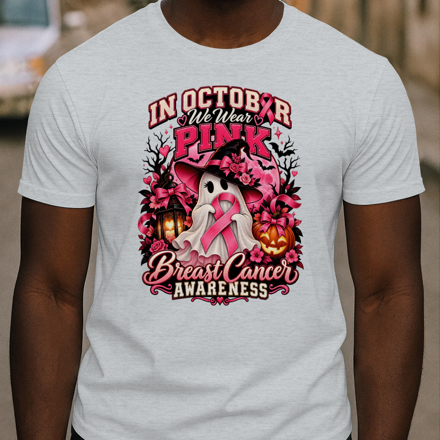 in october we wear pink, Ghost Witch Breast Cancer Awareness Halloween T-Shirt