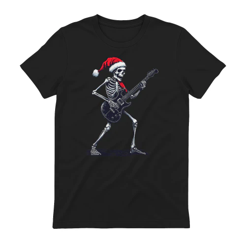 Christmas Santa Skeleton Playing Electric Guitar - Guitarist Christmas T-Shirt