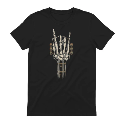 Guitar Rock On Skeleton Guitar Headstock T-shirt