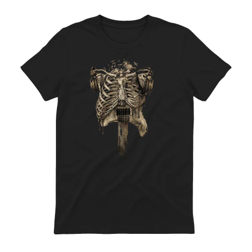Guitar Aesthetic Rockstar Skeleton T-shirt - Vintage Dark Art Music Lover Tee
