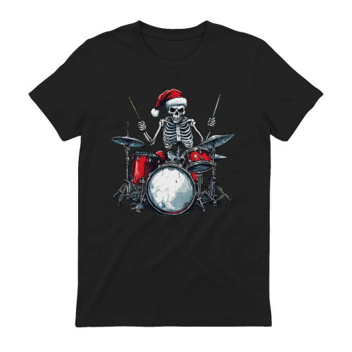 Christmas Santa Skeleton Playing Drum Percussionist Drummer Christmas T-Shirt