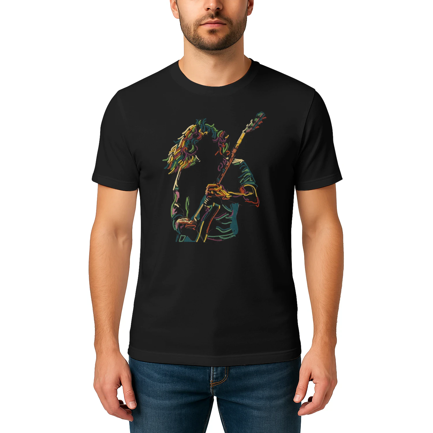 Guitar Abstract Neon Guitarist Graphic Tee