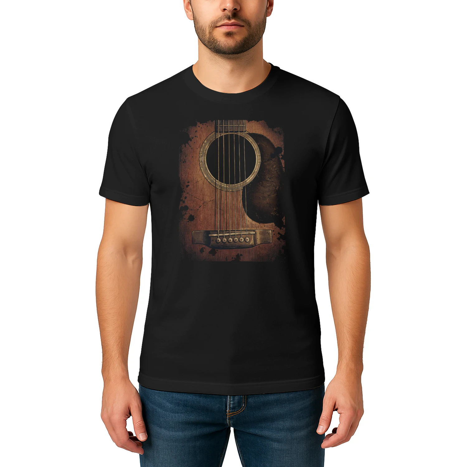 Guitar Vintage Grunge Acoustic Guitar Ink Splatter T-Shirt