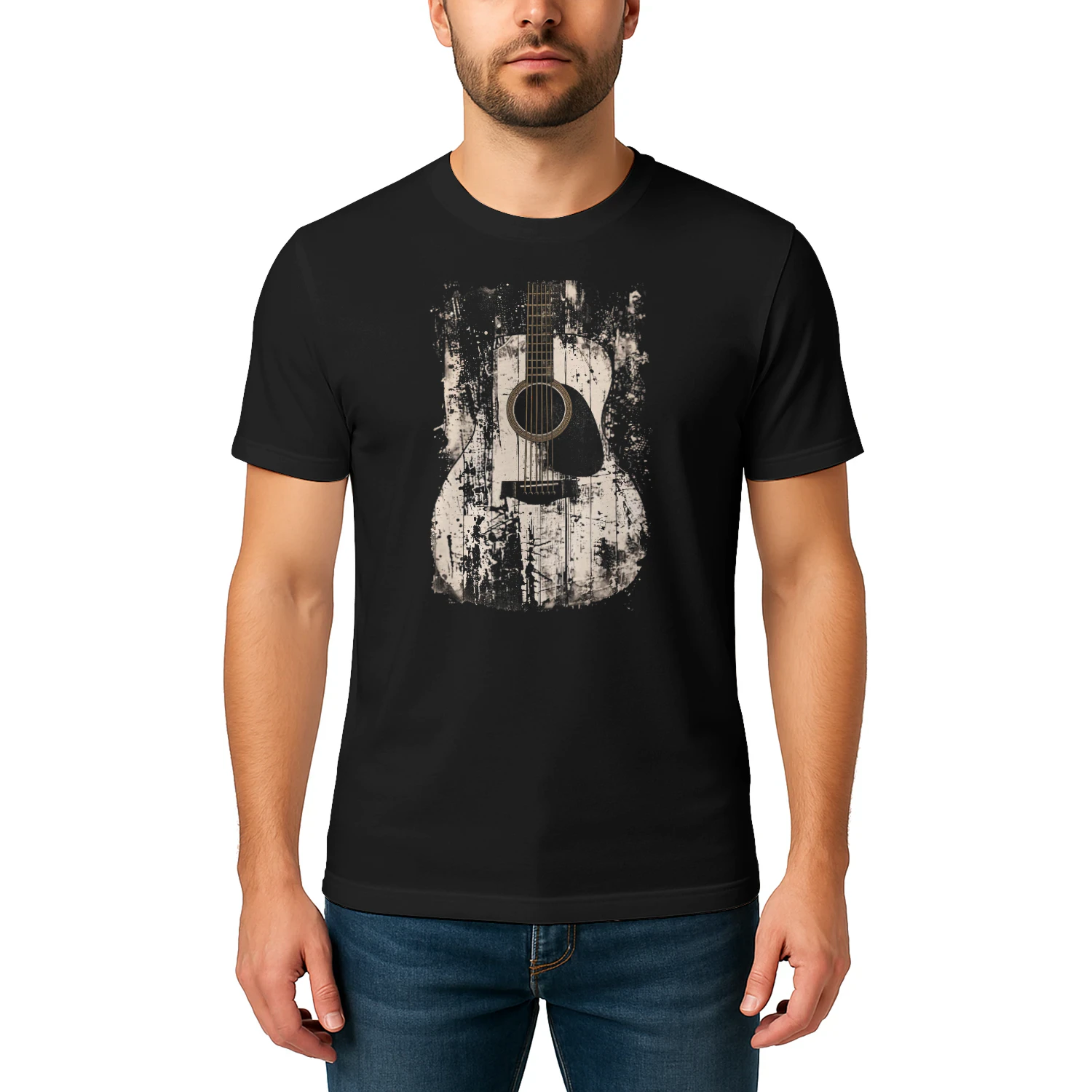 Guitar Abstract Grunge Acoustic Guitar Splatter T-Shirt