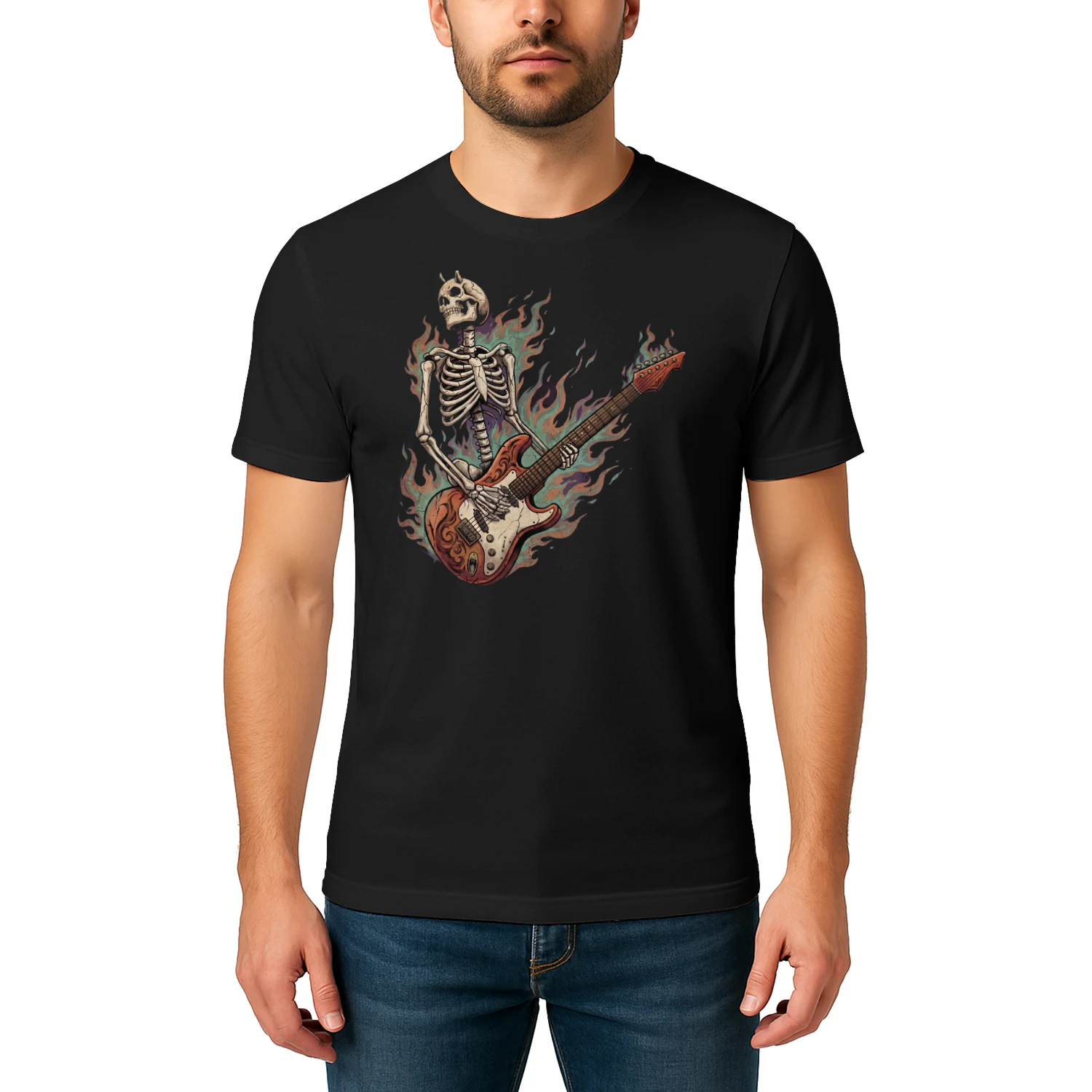 Flaming Horned Skeleton Guitarist