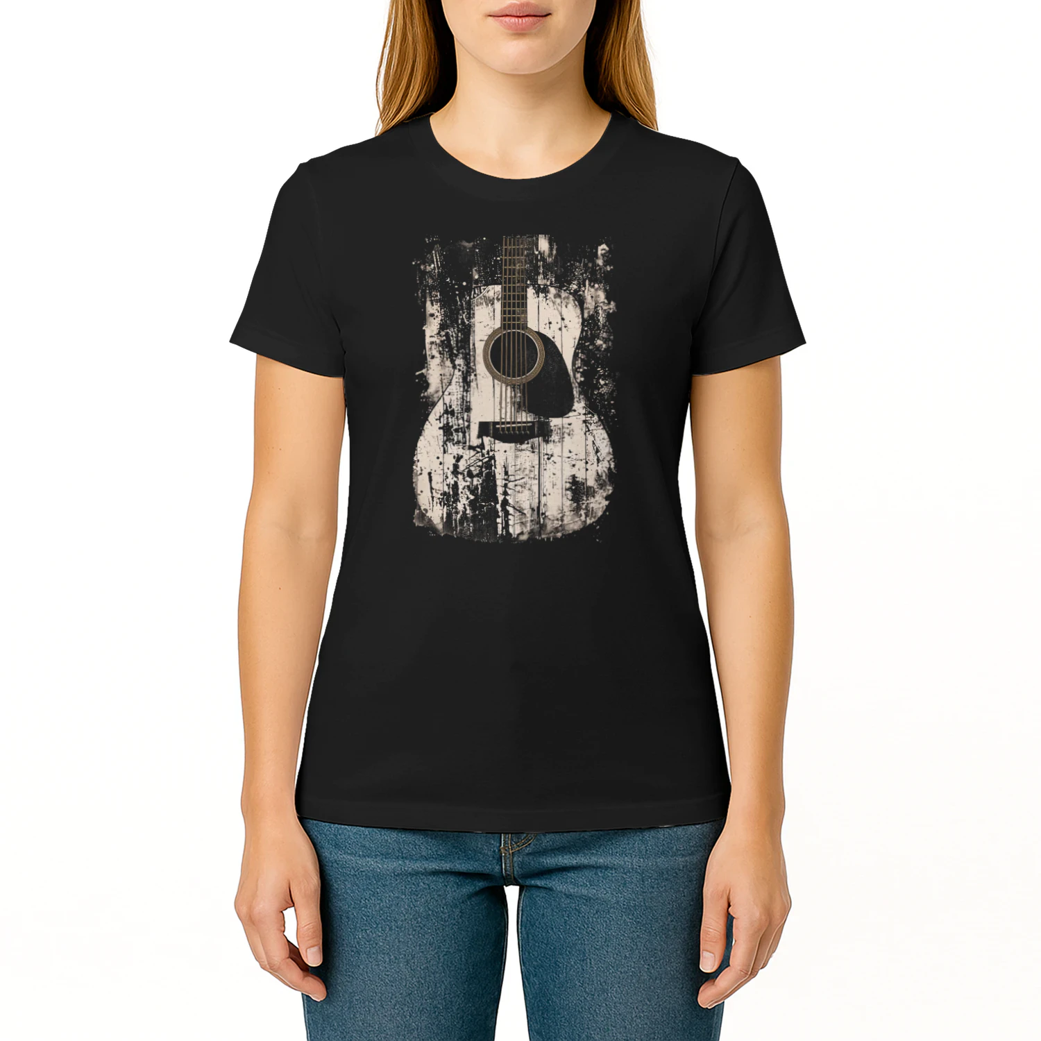 Guitar Abstract Grunge Acoustic Guitar Splatter T-Shirt