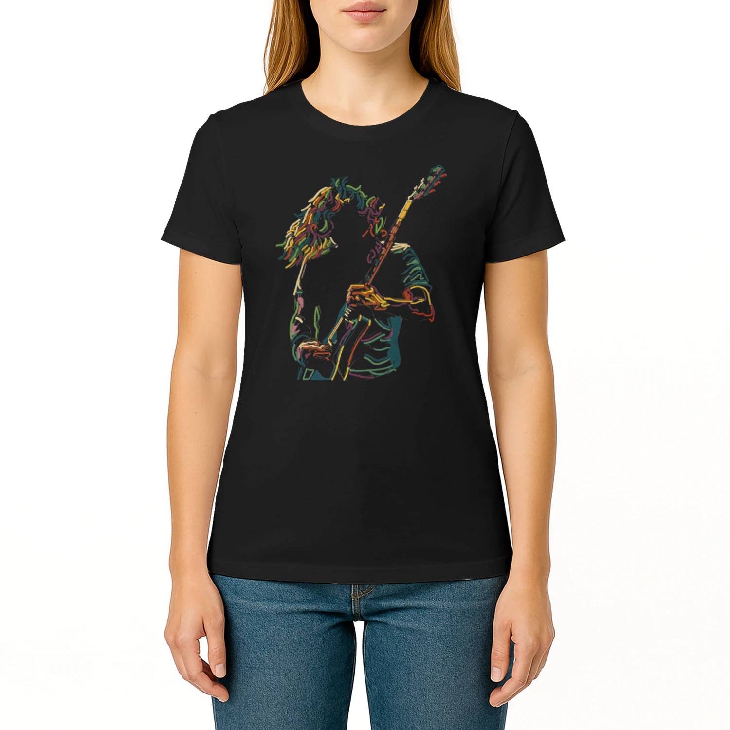 Guitar Abstract Neon Guitarist Graphic Tee