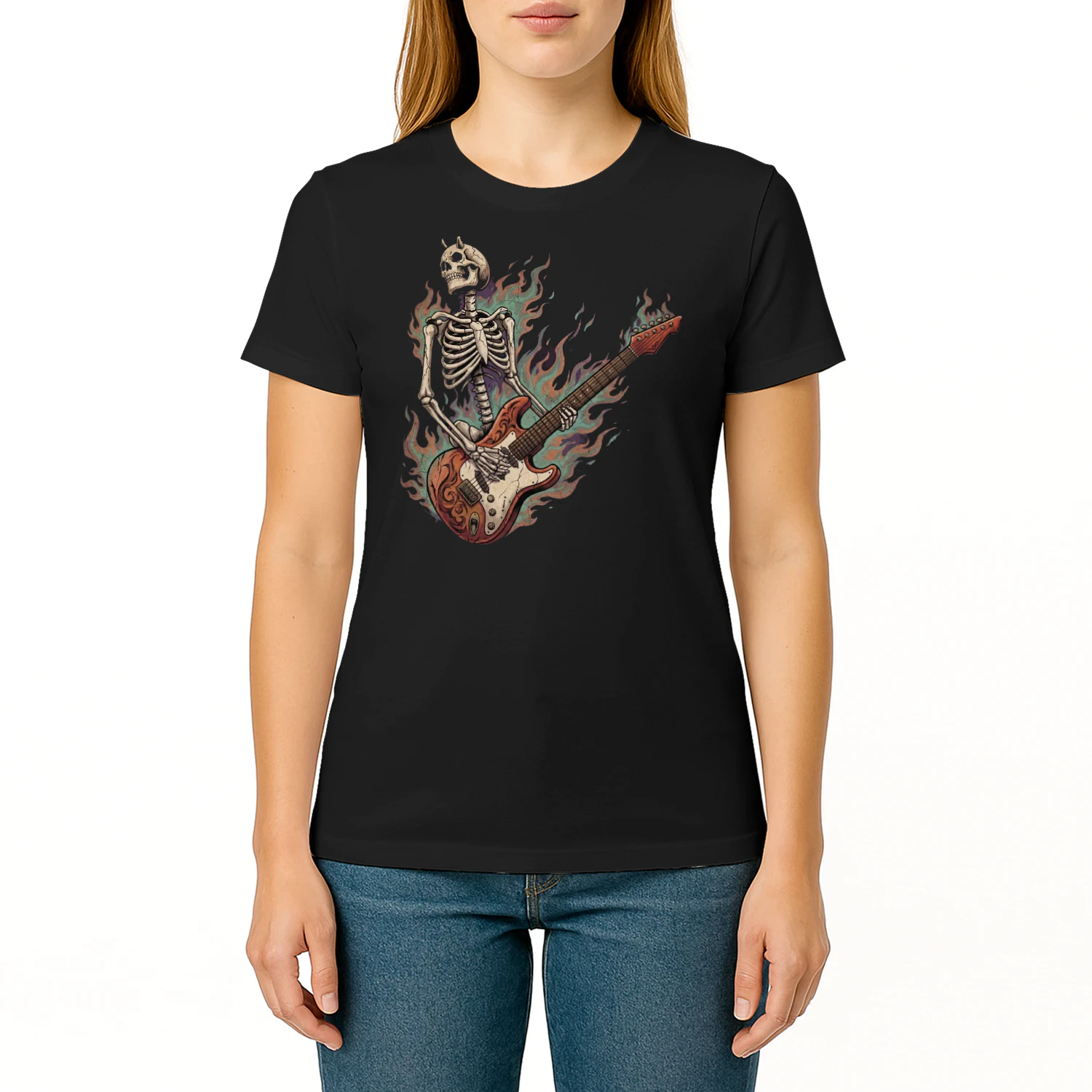 Flaming Horned Skeleton Guitarist