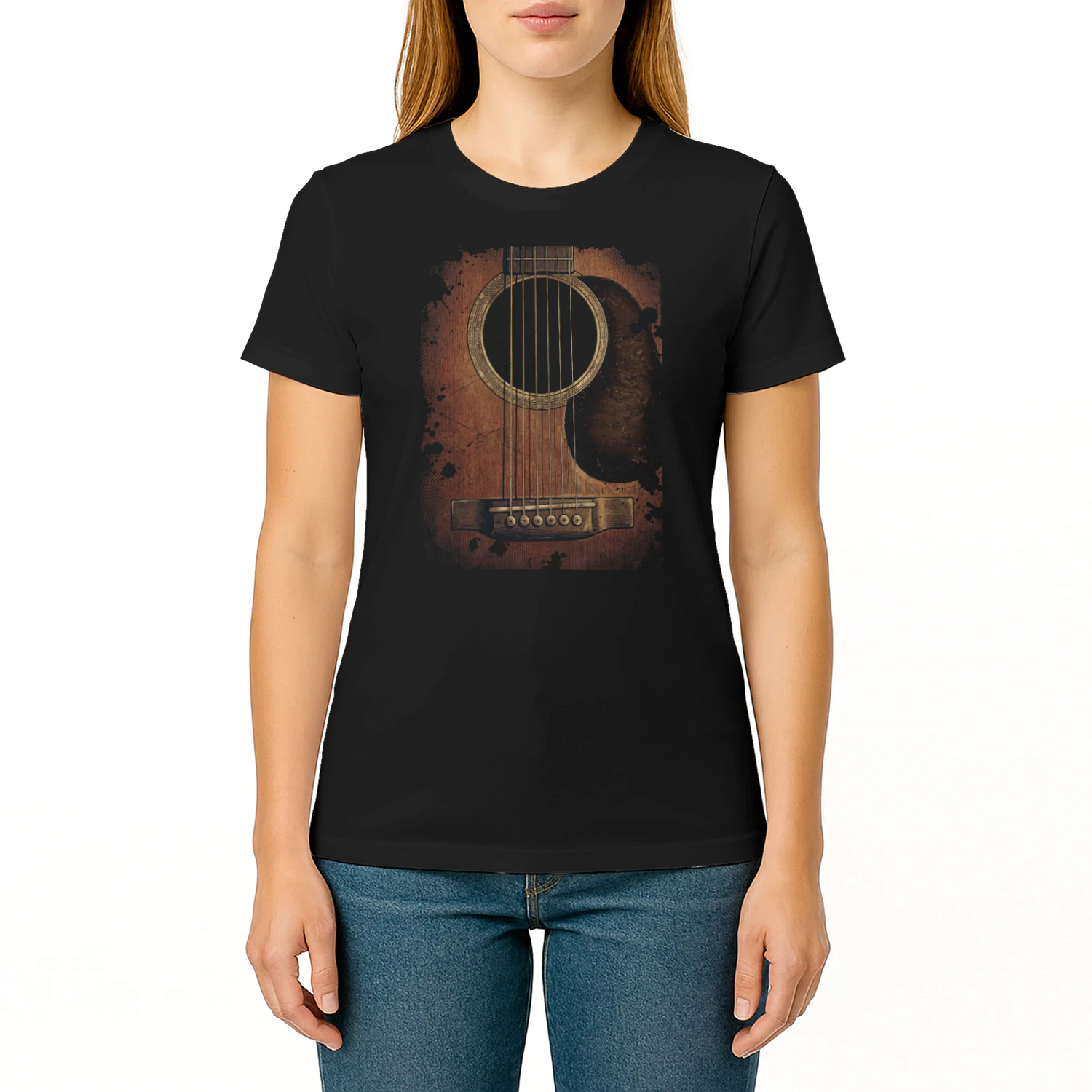Guitar Vintage Grunge Acoustic Guitar Ink Splatter T-Shirt