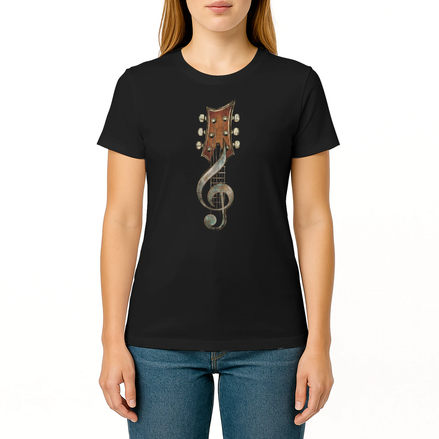 Guitar Headstock Treble Clef T‑Shirt