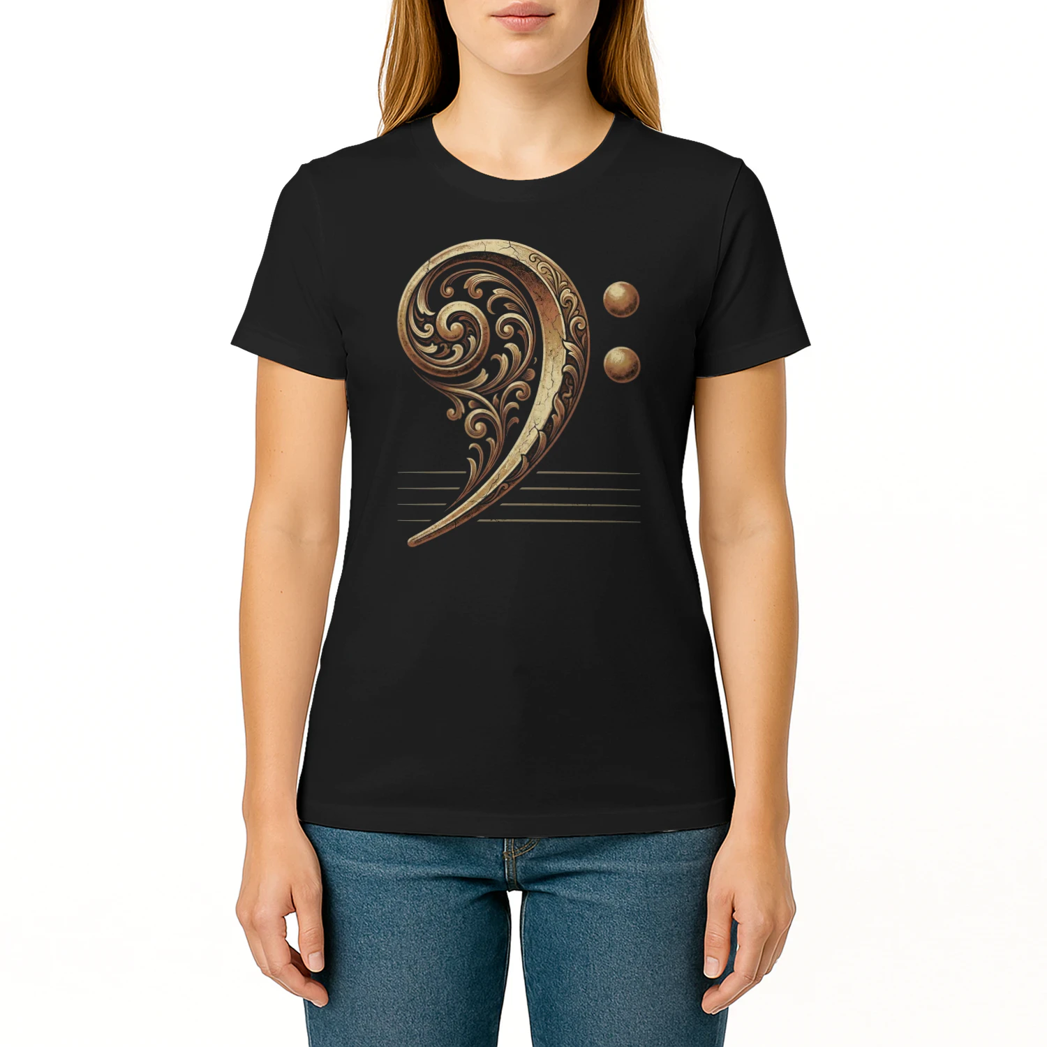 Filigree Bass Clef Gold Tee