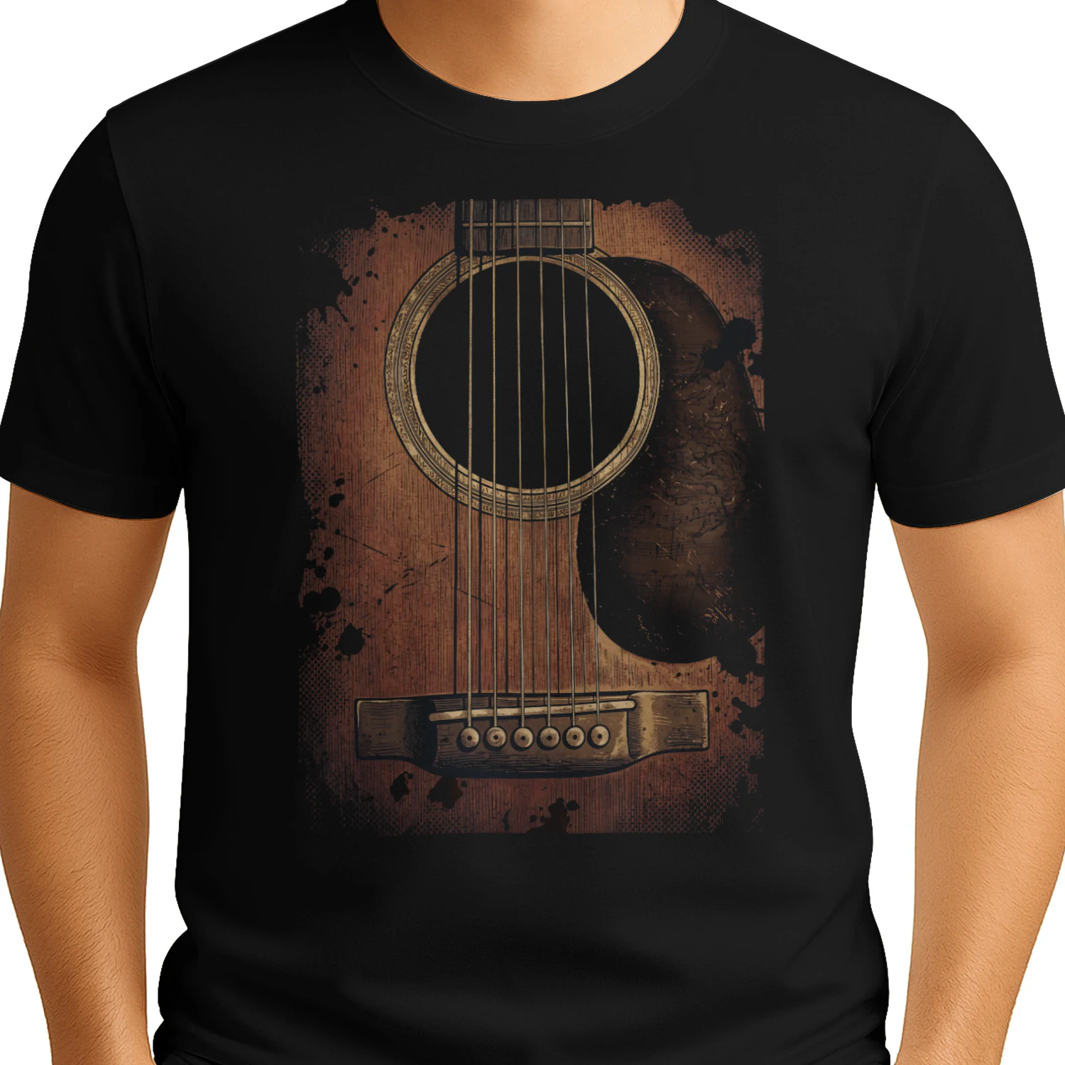 Guitar Vintage Grunge Acoustic Guitar Ink Splatter T-Shirt