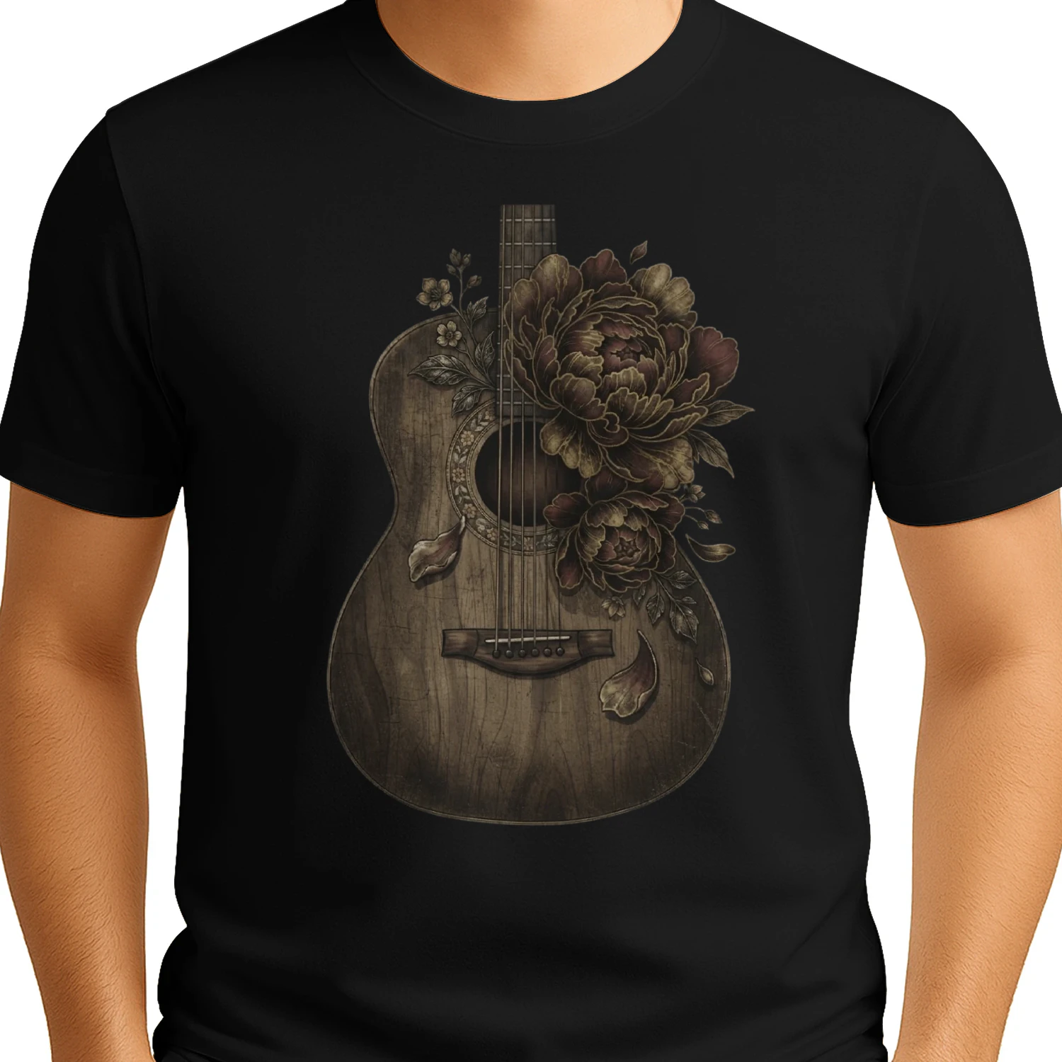 Vintage Peony Acoustic Guitar Art