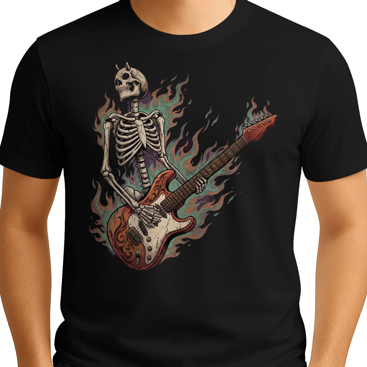 Flaming Horned Skeleton Guitarist