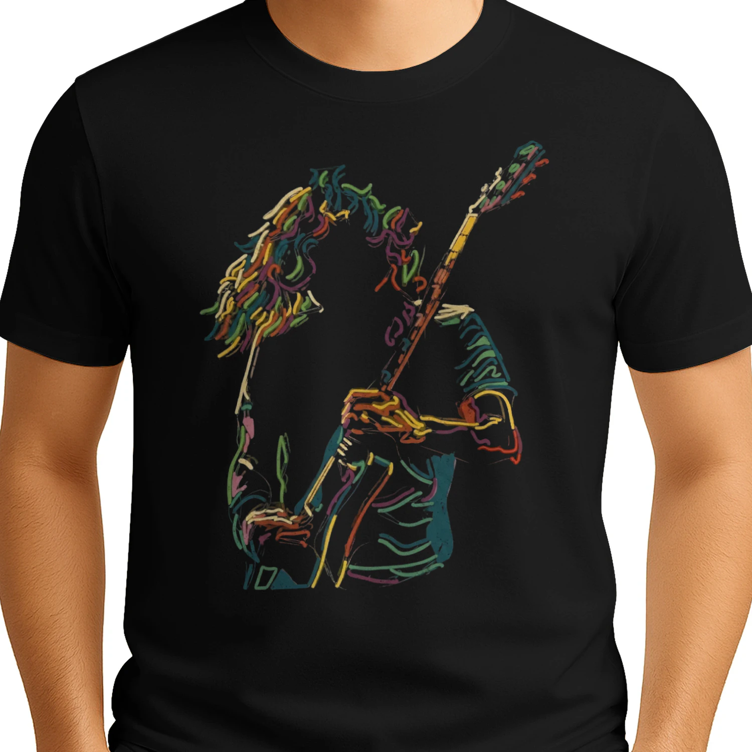 Guitar Abstract Neon Guitarist Graphic Tee