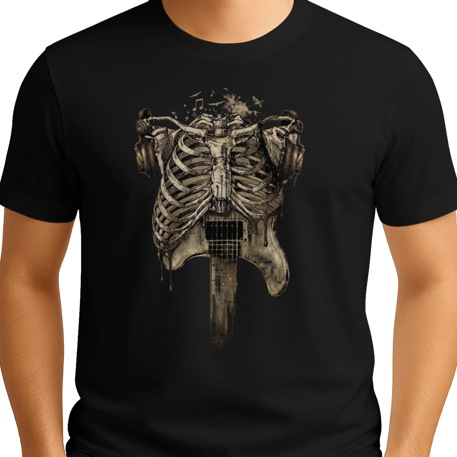 Guitar Aesthetic Rockstar Skeleton T-shirt - Vintage Dark Art Music Lover Tee