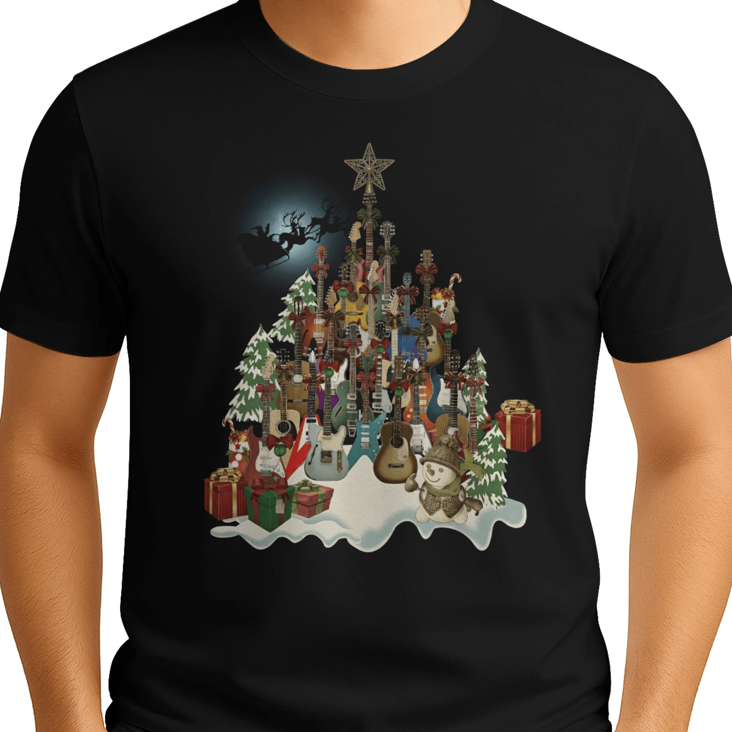 Christmas Guitar Snowman Village