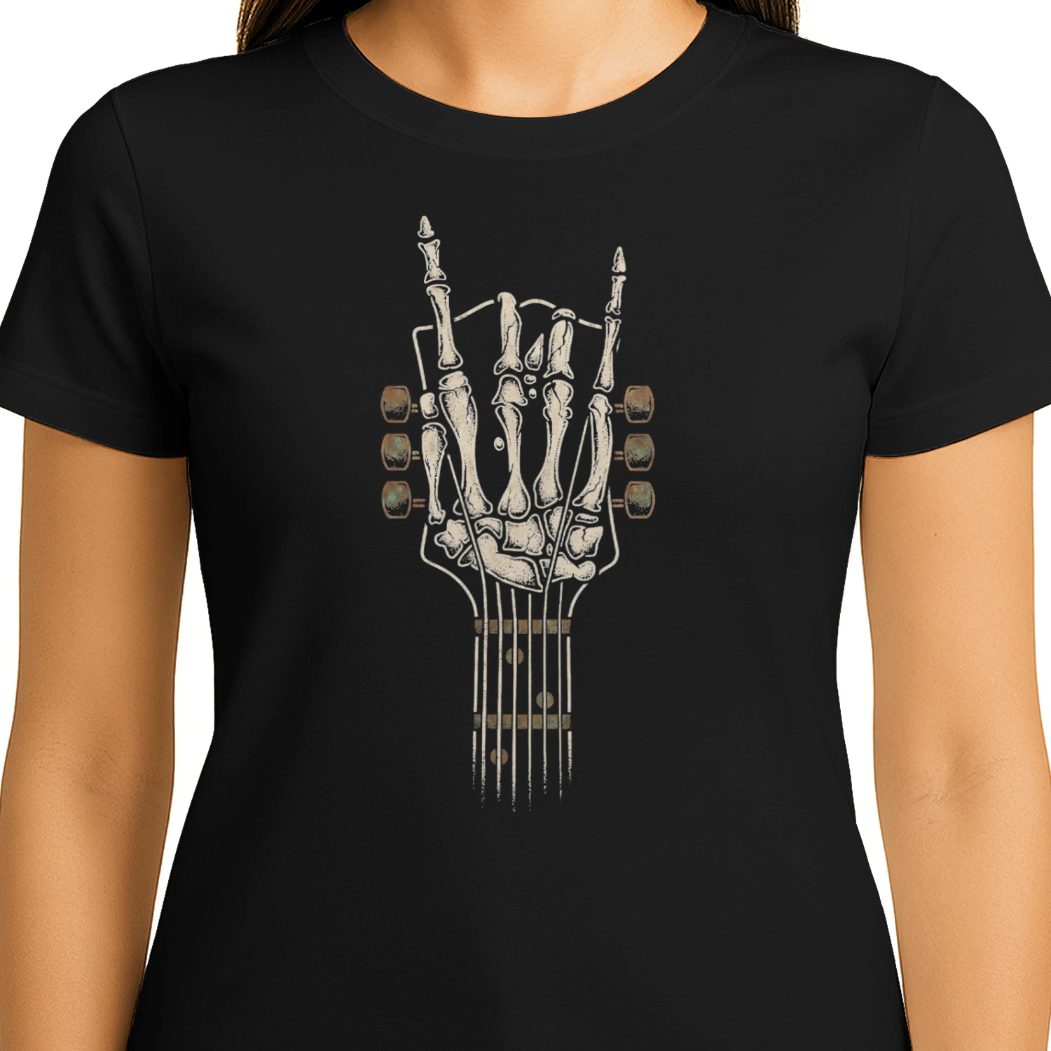 Guitar Rock On Skeleton Guitar Headstock T-shirt