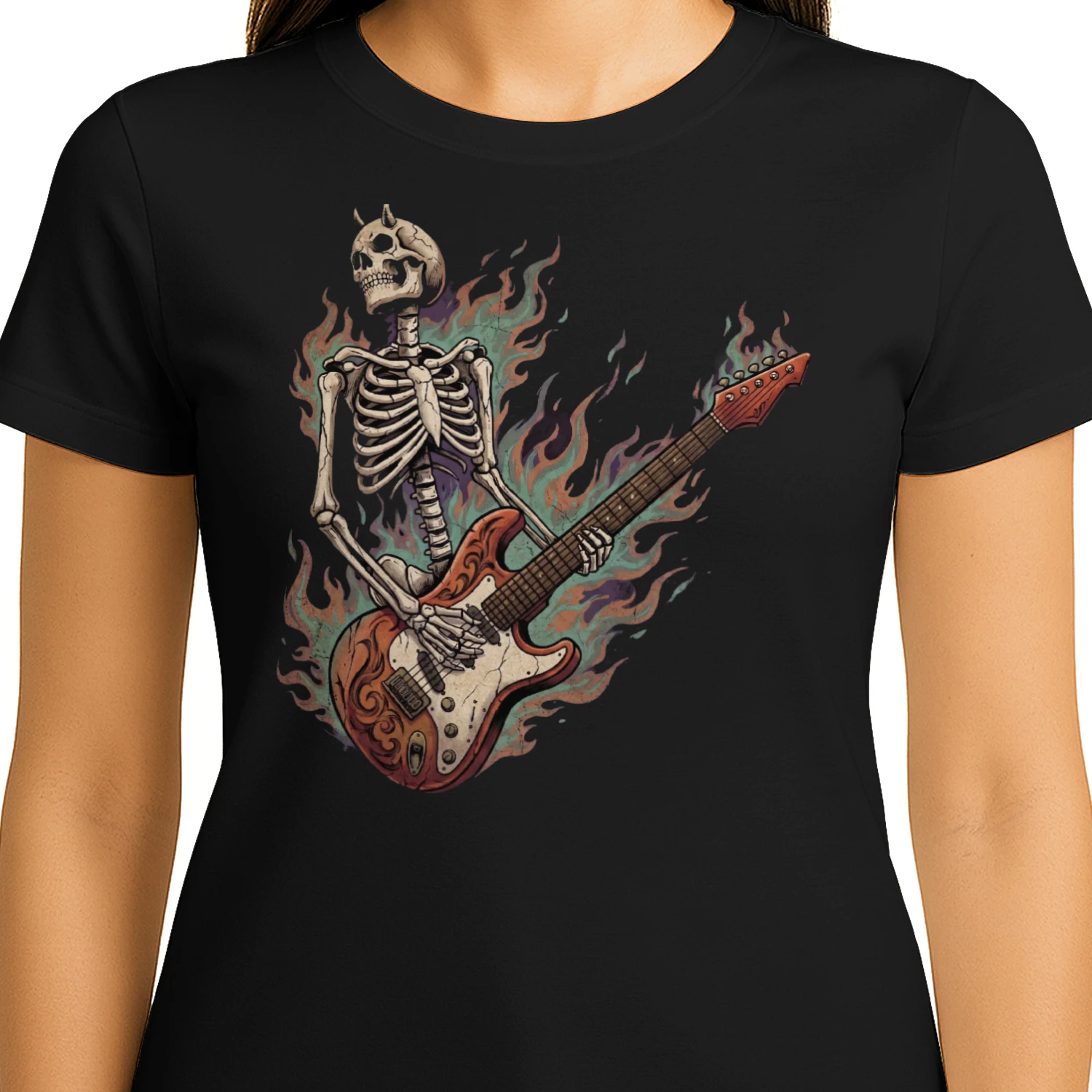 Flaming Horned Skeleton Guitarist