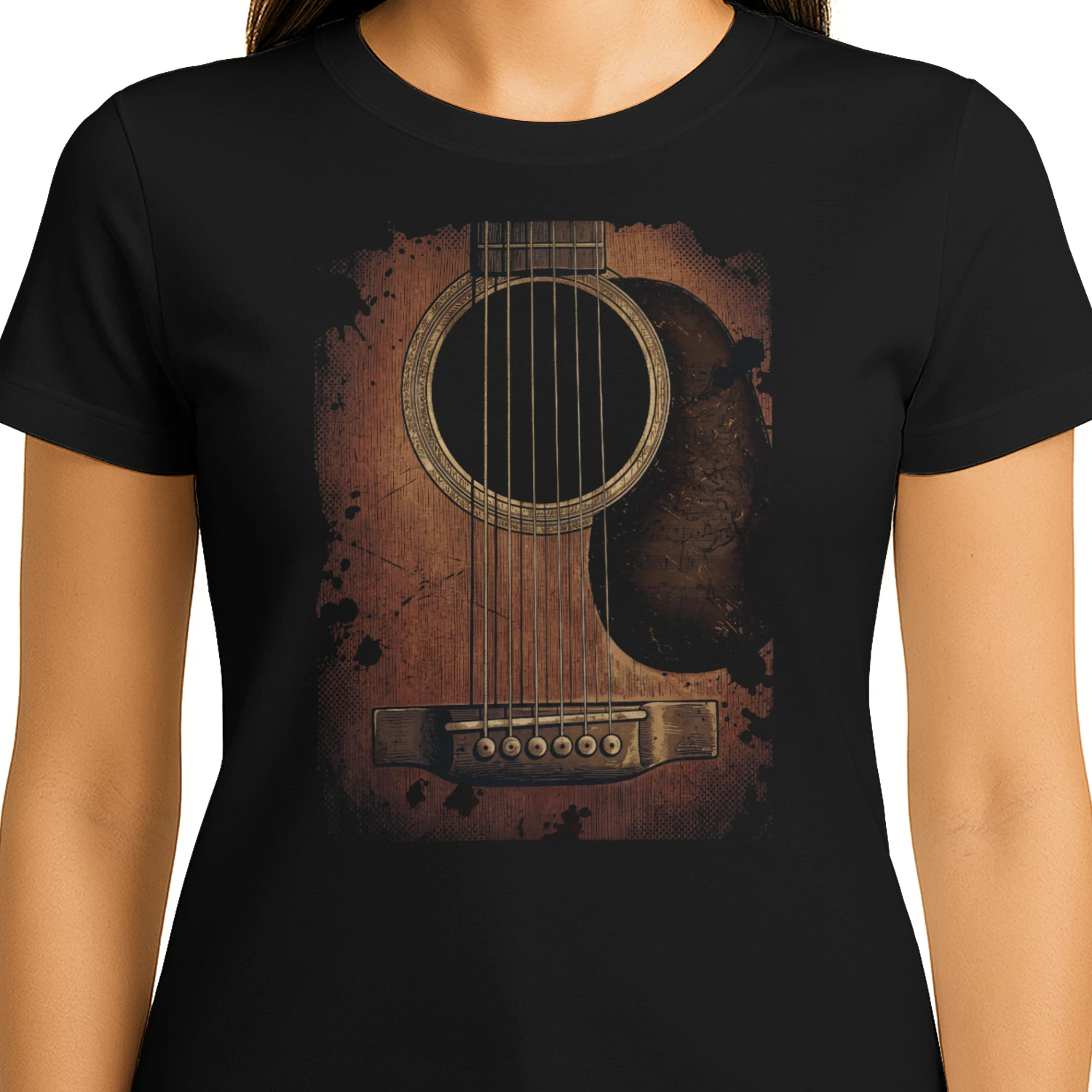 Guitar Vintage Grunge Acoustic Guitar Ink Splatter T-Shirt
