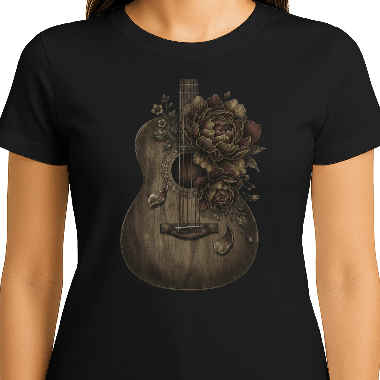 Vintage Peony Acoustic Guitar Art