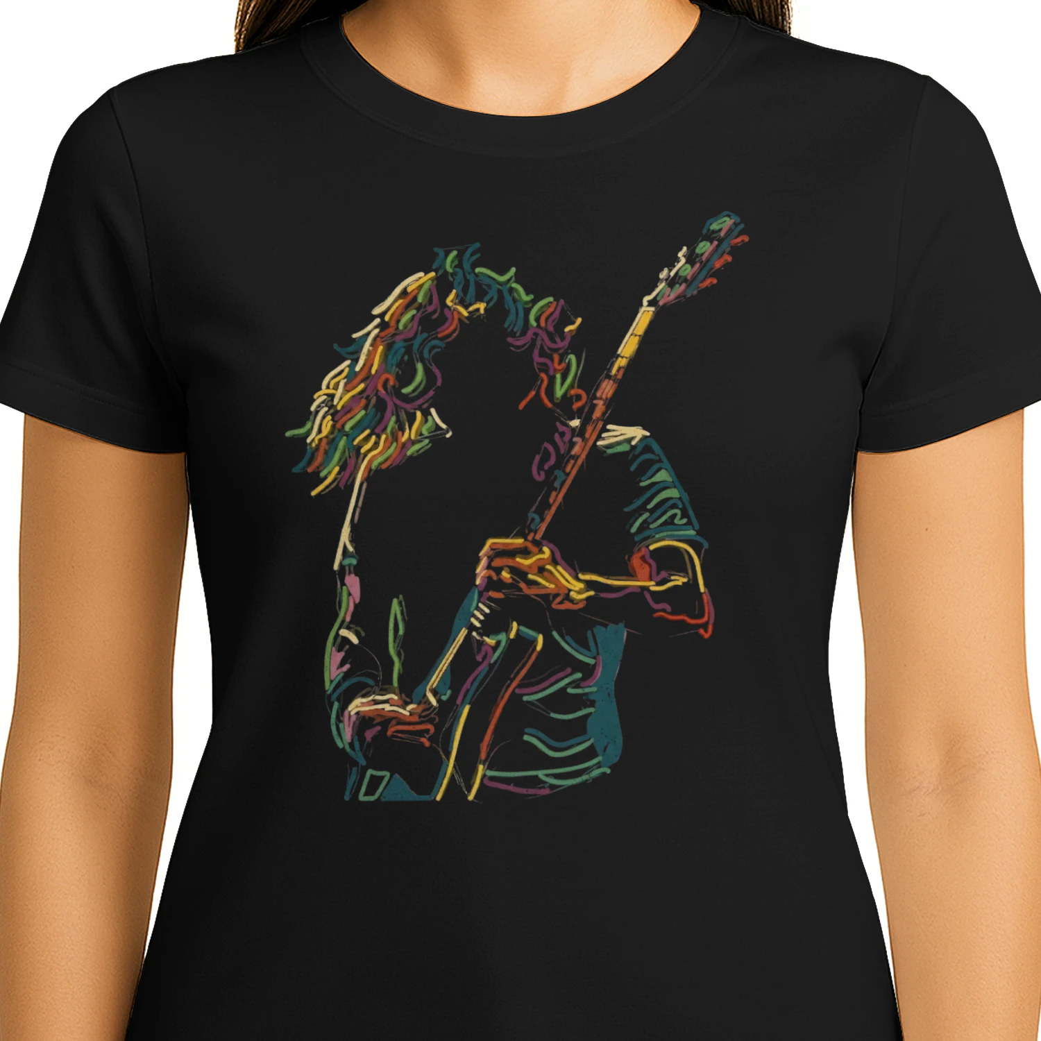Guitar Abstract Neon Guitarist Graphic Tee